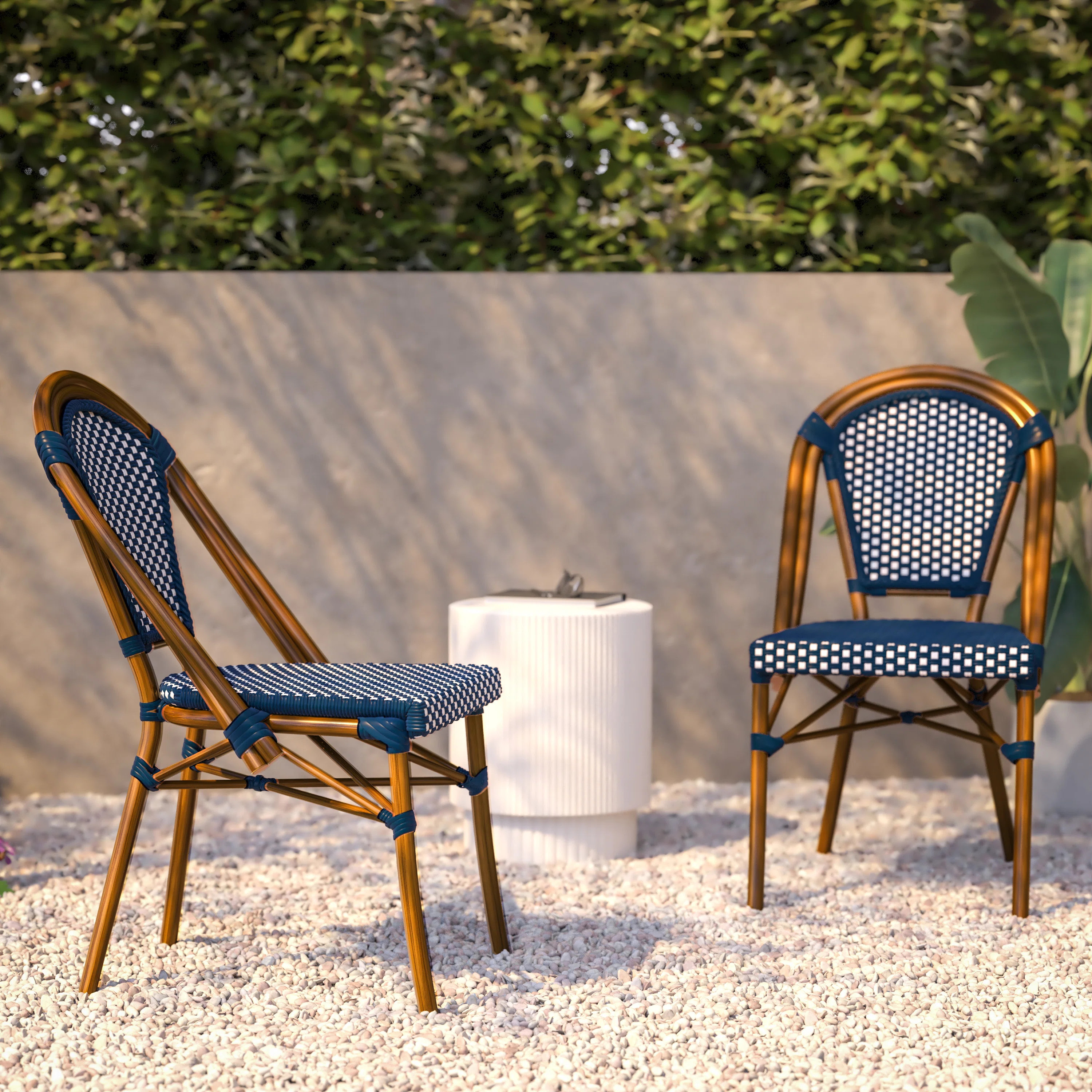 Indoor/Outdoor All-Weather Commercial Paris Chairs with Bamboo Print Frame (Set of 2) | Wayfair North America
