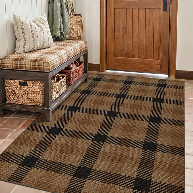 Brown and Black 4x6 Easy Jute Rug for Large Entryway - Neutral Dark Rug with Rubber Backing for L... | Amazon (US)