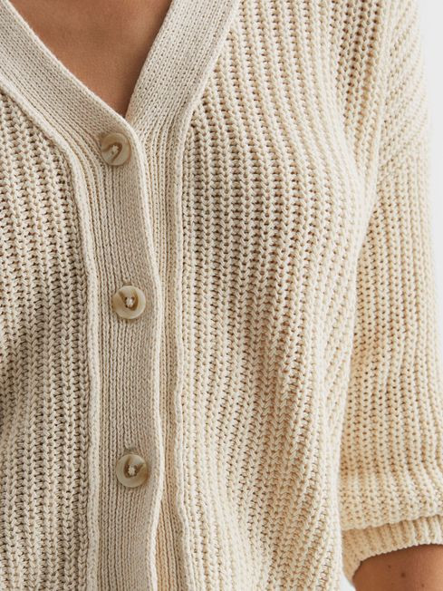 Reiss Neutral Adeena Cotton-Linen Blend Knit Cardigan | Reiss UK