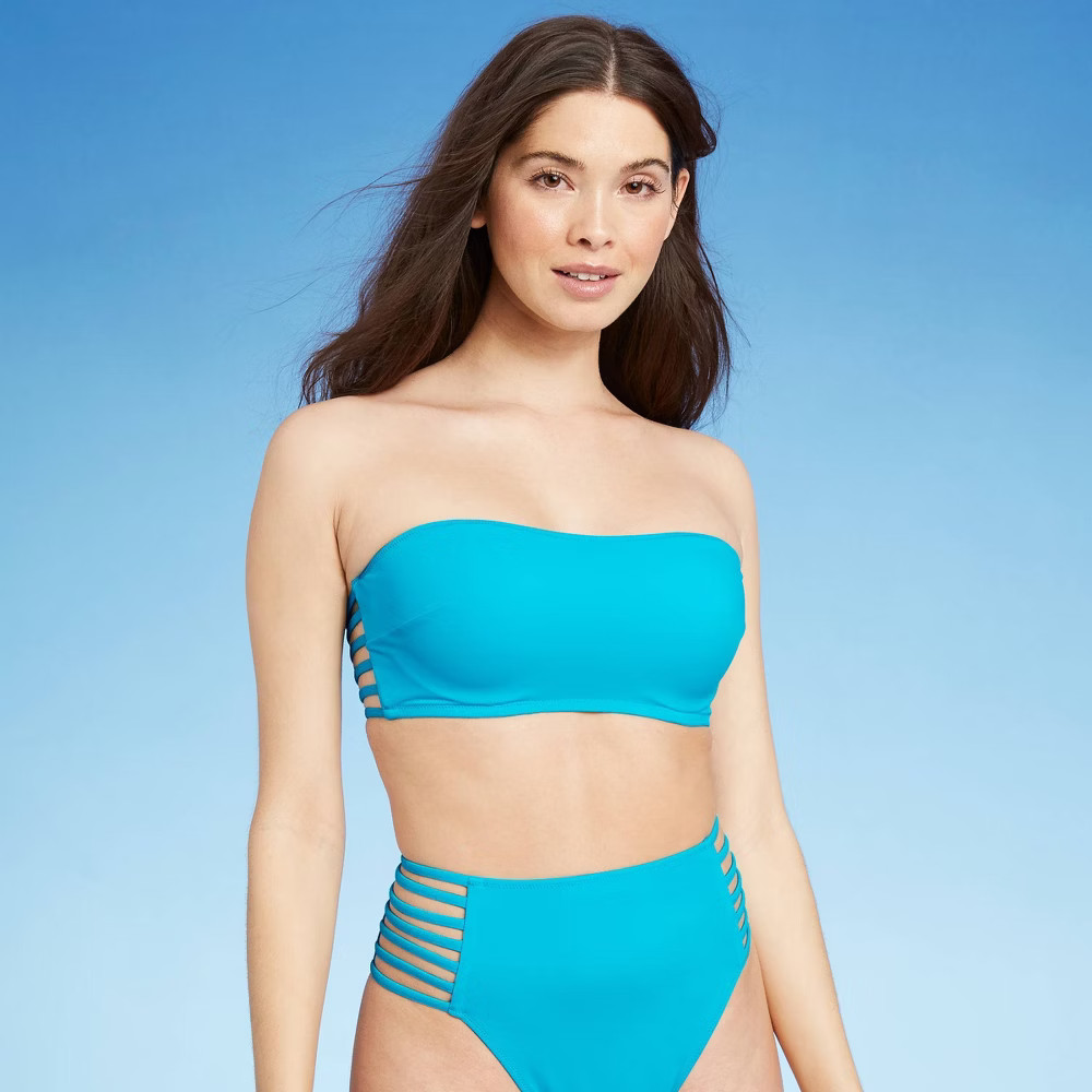 Women's Light Lift Strappy Side Bandeau Bikini Top - Shade & Shore Bright Blue 32D | Target