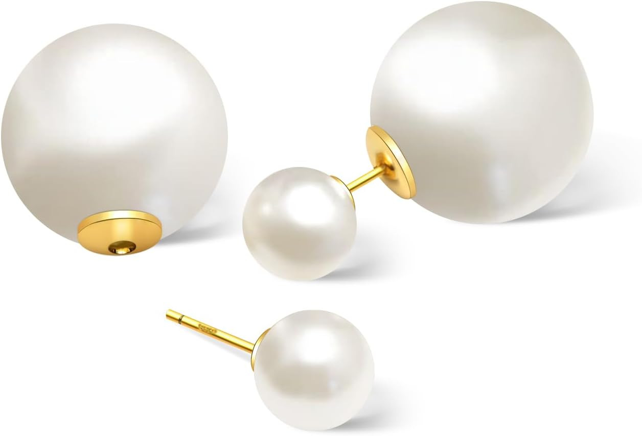 Huge Tomato Elegant Double Sided Pearl Earrings Big Colorful Pearl Stud with 8mm and 14mm/16mm Pe... | Amazon (US)