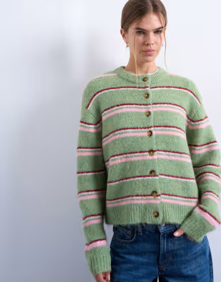 Topshop knit multi-striped cardigan in green | ASOS | ASOS (Global)