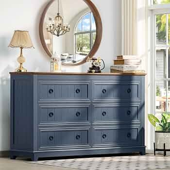 6 Drawers Dresser for Bedroom, Farmhouse 54 Inch Wide Wood Dresser Chest of Drawers, Vintage Desi... | Amazon (US)