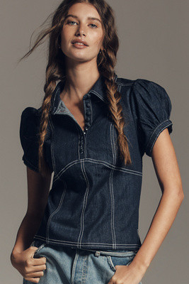 Pilcro Denim Puff Sleeve Top | Anthropologie (US)