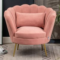 Livingandhome Velvet Lotus Scallop Chair with Pillow, Pink | ManoMano UK