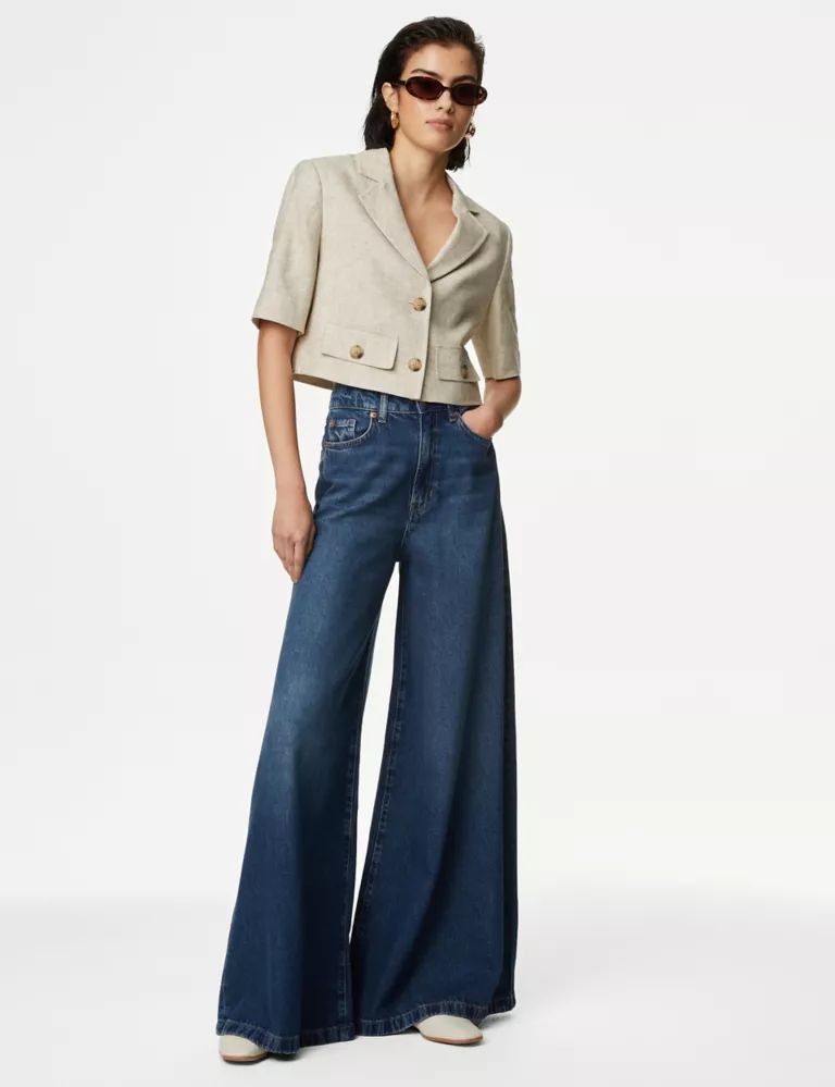 Linen Blend Short Sleeve Cropped Blazer | Marks & Spencer (UK)
