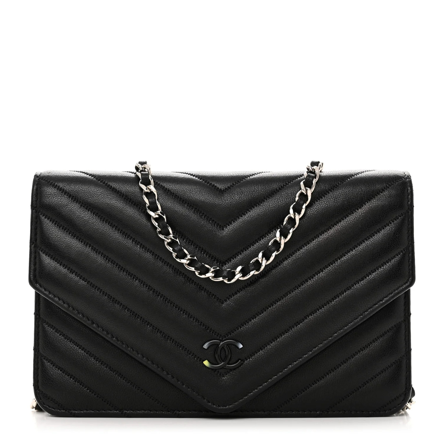 Chanel Sheepskin Chevron Wallet On Chain WOC Black | FASHIONPHILE (US)