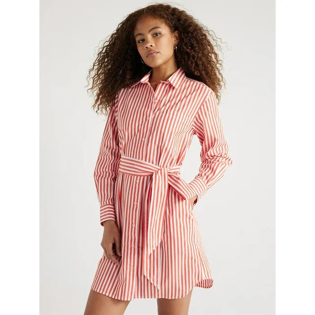Free Assembly Women’s Cotton Belted Shirtdress with Long Sleeves, Sizes XS-XXL - Walmart.com | Walmart (US)