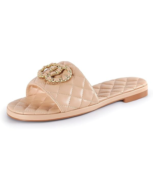 Flat Sandals for Women Slides Dressy Elegant Comfortable Open Toe Fashion Sandals with Memory Foa... | Amazon (US)