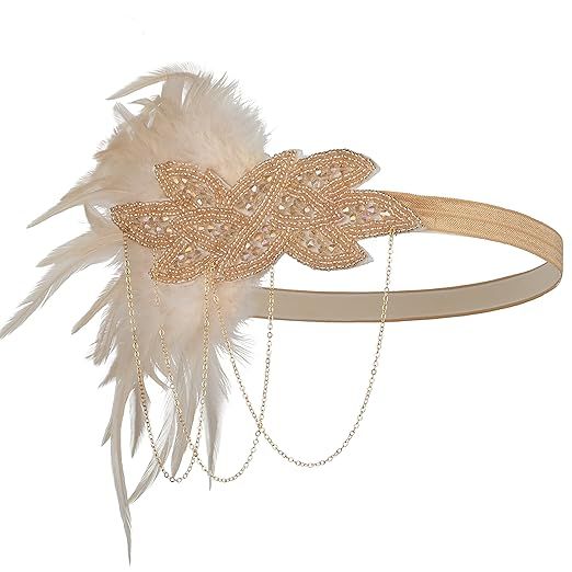 1920s Gatsby Flapper Feather Headband 20s Accessories Crystal Beaded Wedding Headpiece | Amazon (US)