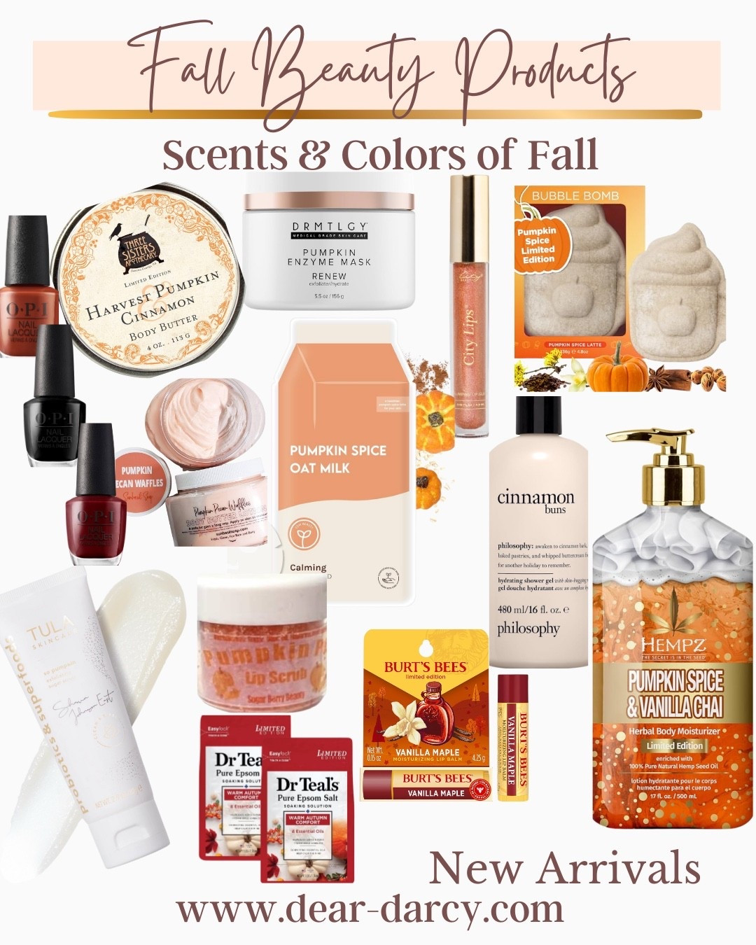 Fall Beauty Products🍂🍁
Scents & colors of Fall

Pumpkin
Apple spice
Chi 
Cinnamon’s 

Face mask, lotions, lip balm, bubble bath, bath bombs, nail polish, body butter, skin care.

Most of these are limited edition scents and products and oh so good!

This Cider lip gloss by city beauty is a favorite and was brought my back from last year!  So good

The Tula pumpkin facial sugar scrub is oh so good! It’s something I look forward to ever Fall🎃

Great gift ideas too



#LTKBeauty #LTKFindsUnder50