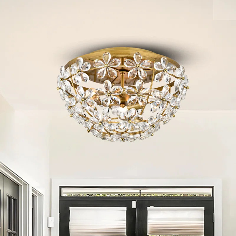 Rosa 3-Light Brushed Brass Glam Daisy Flower Crystal Blossom Flush Mount | Wayfair North America
