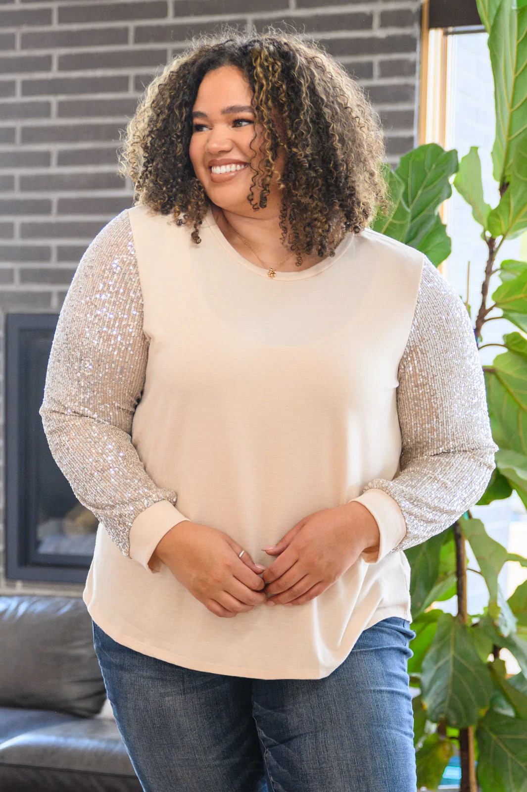 Center of Attention Blouse in Cream | Peppered with leopard