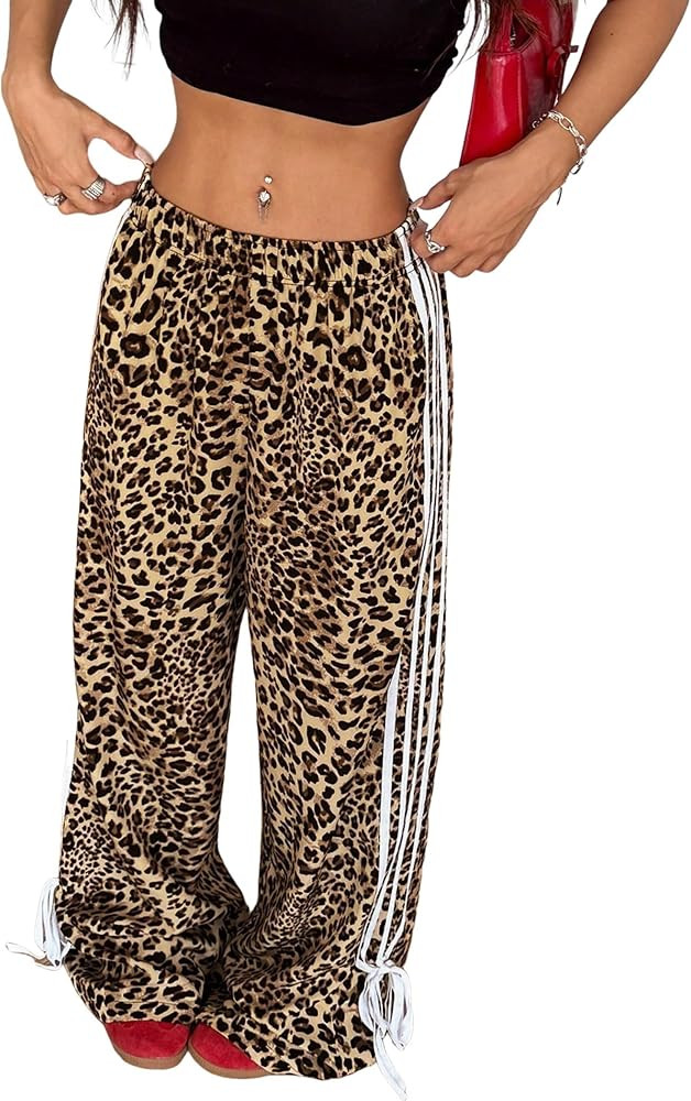 ZAFUL Womens Side Striped Pant Baggy Wide Leg Sweatpants Elastic Waisted Contrast Stripes Loose F... | Amazon (US)