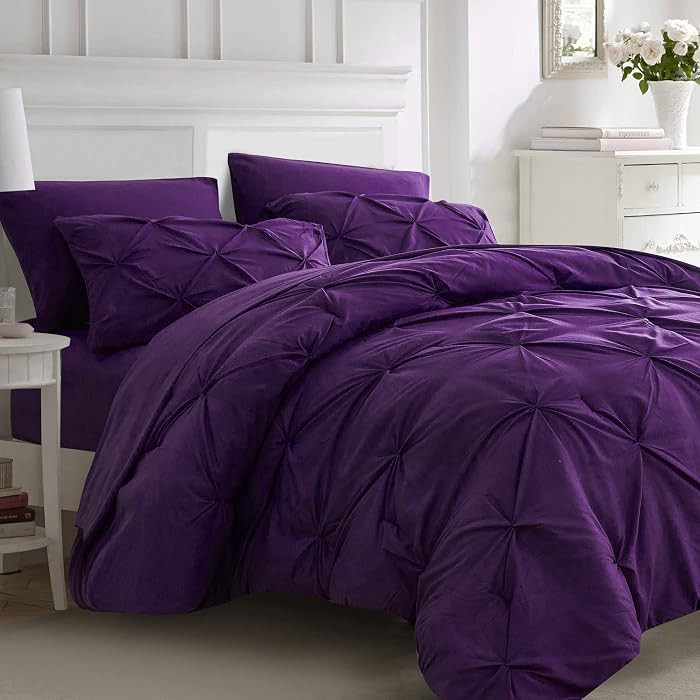 Ubauba 7pc Purple Comforter Set Queen Size with Sheets, Pintuck 7 Piece Bedding Comforters Bed in... | Amazon (US)