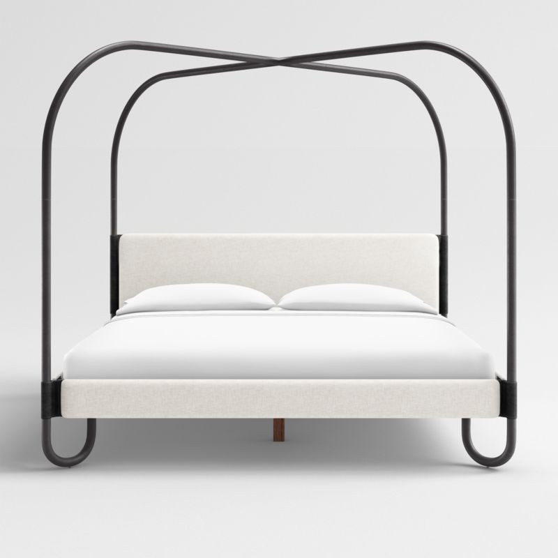 Gracia King Dark Pewter Upholstered Canopy Bed + Reviews | Crate & Barrel | Crate & Barrel