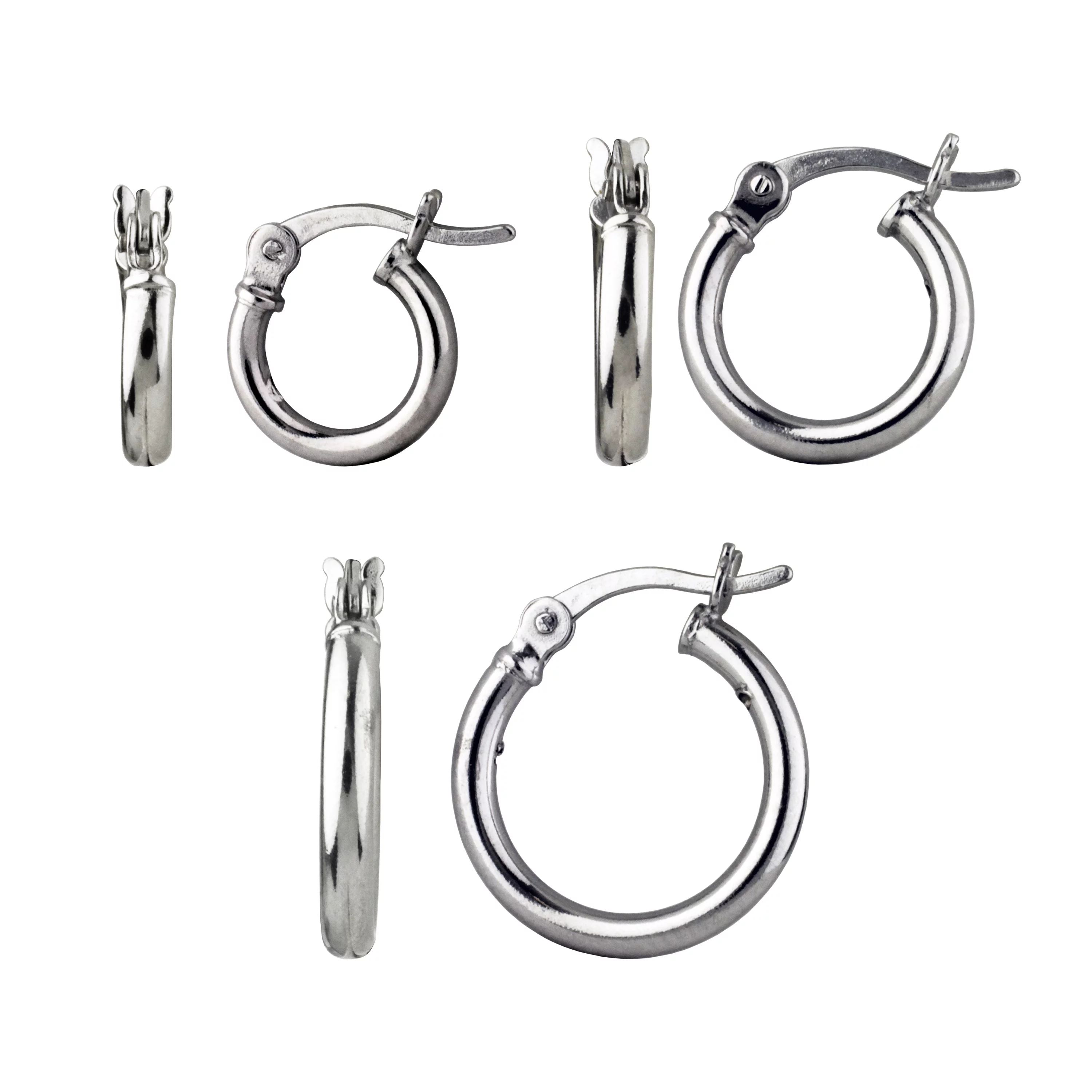 Brilliance Fine Jewelry Sterling Silver Trio Click Top Hoop Earrings | Walmart (US)
