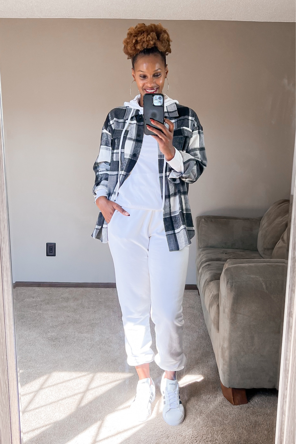 Easy fall casual outfit. Plaid shacket over a matching set

#LTKSeasonal #LTKstyletip #LTKover40