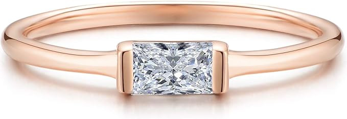 Sterling Silver Baguette Ring Dainty Simple Baguette Stacking Minimalist Band | Amazon (US)