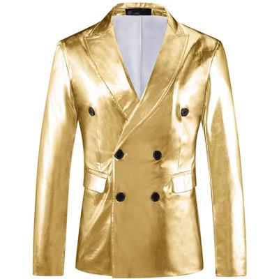 Lars Amadeus Men's Peak Lapel Double-Breasted Party Disco Sparkly Metallic Blazer Golden X Large | Target