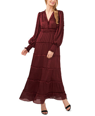 Women's Long Sleeve Plisse Ruffle Maxi Dress | Macy's