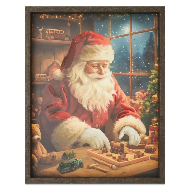 Santa's Workshop Framed Christmas Wall Art, Multicolor, 15" x 19", by Holiday Time | Walmart (US)