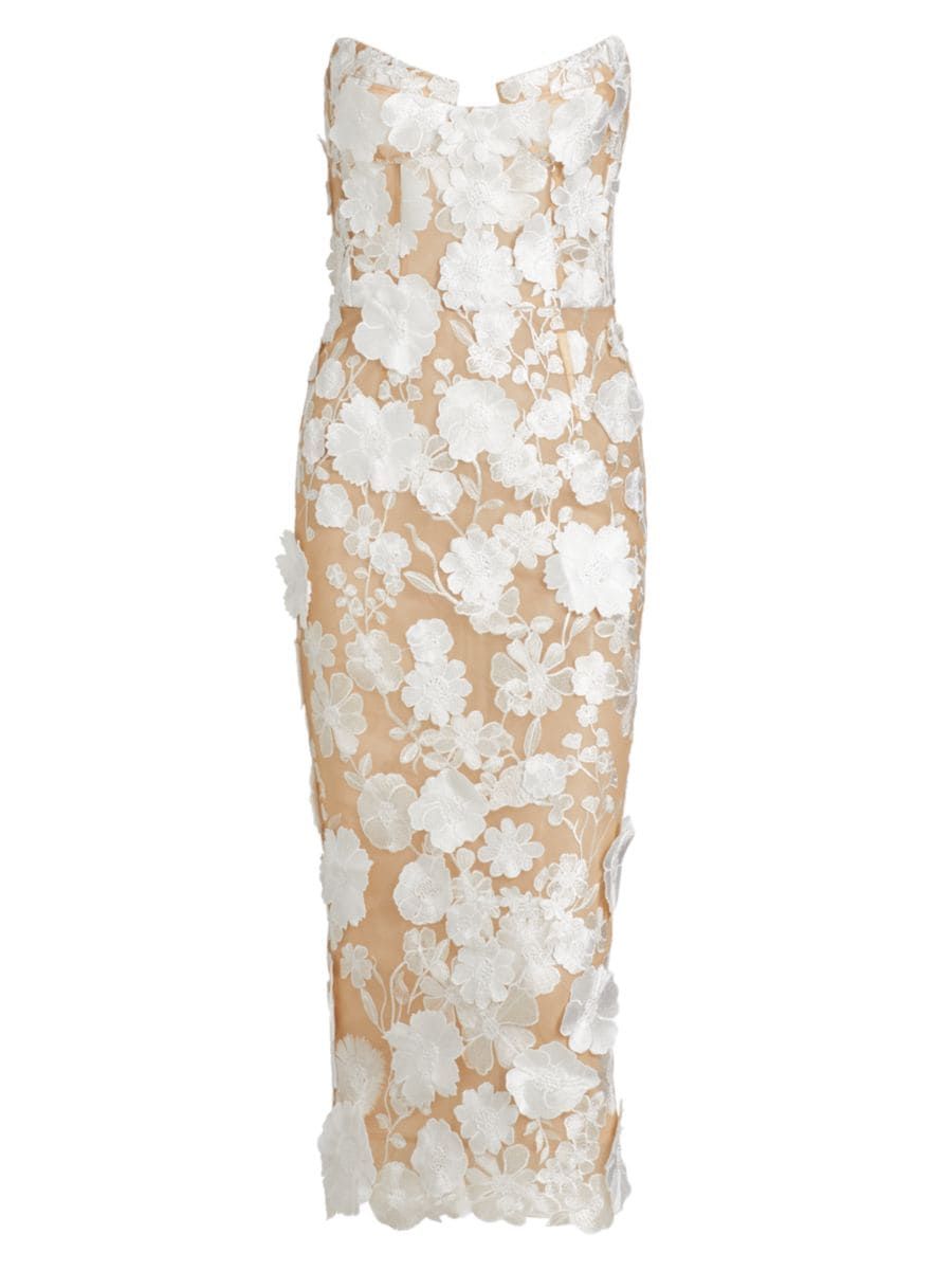 Jasmine 3D Floral Strapless Midi-Dress | Saks Fifth Avenue