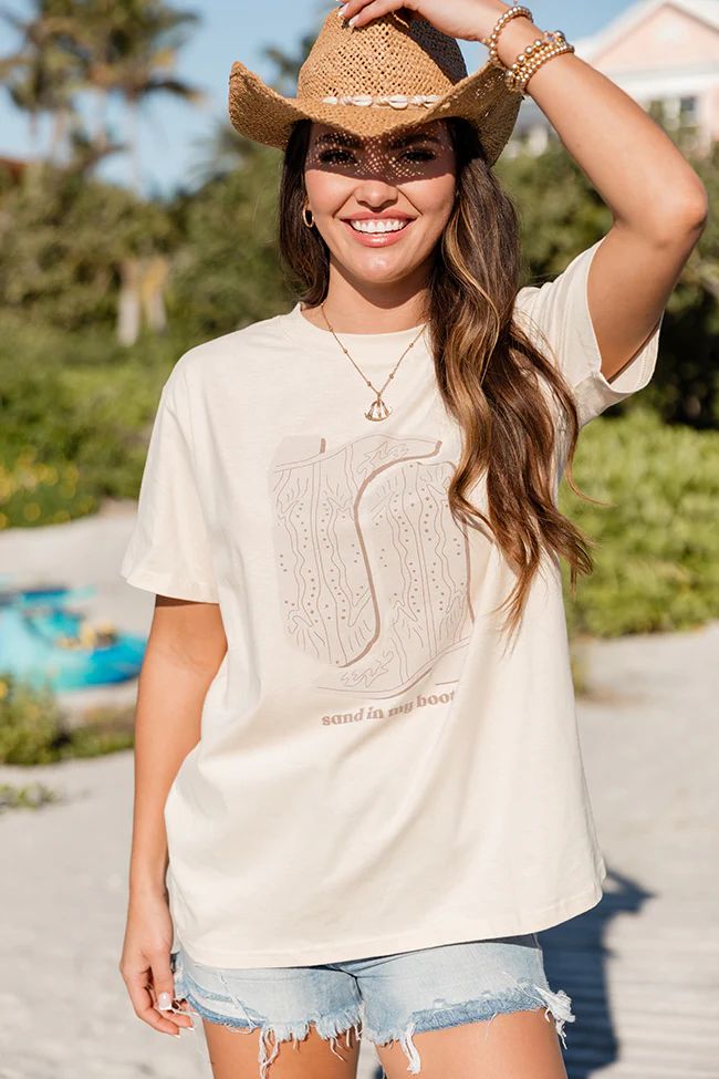 Sand In My Boots Ivory Oversized Graphic Tee | Pink Lily