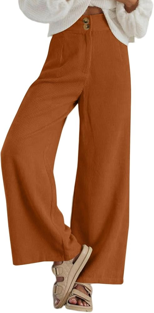 Sidefeel Corduroy Pants for Women 2024 Casual High Waisted Double Buttoned Stretchy Loose Fit Wid... | Amazon (US)