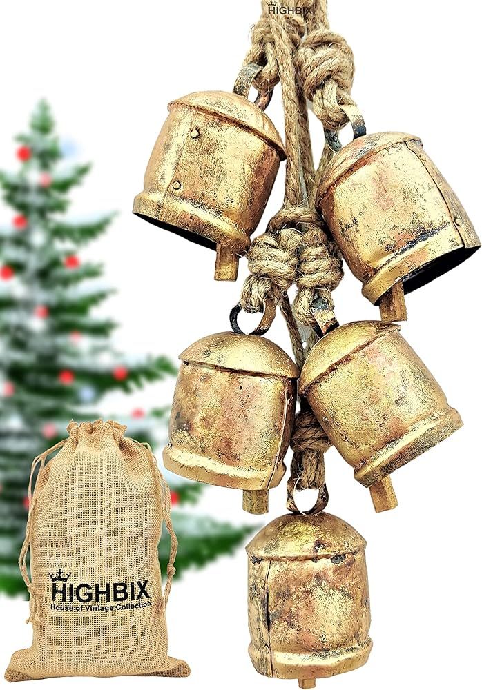 HIGHBIX 10cm Large Rustic Vintage Lucky Round Cow Bells On Rope Wall Hanging Décor (5) | Amazon (US)