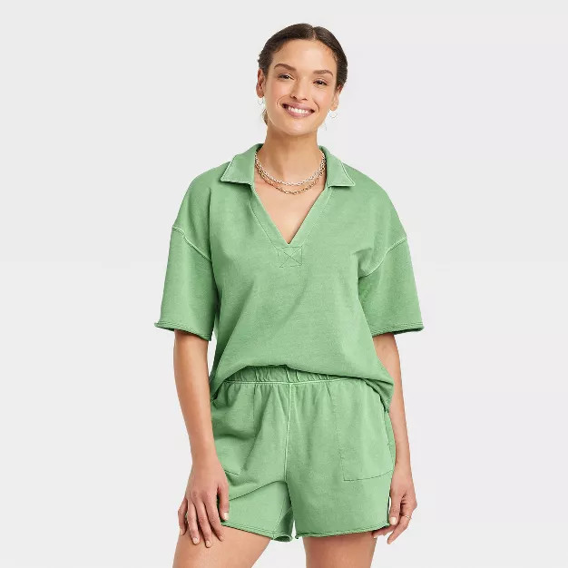 Women's Short Sleeve Collared French Terry Polo T-Shirt - Universal Thread™ | Target
