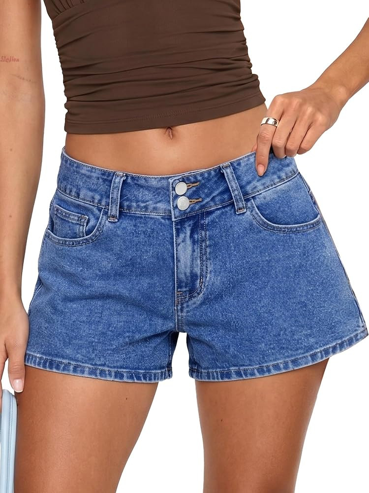 ELLEVEN Womens Baggy Jean Shorts,A-Line Stretchy Wide Leg Denim Shorts | Amazon (US)