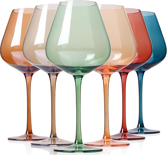 Physkoa Colored Burgendy Wine Glasses Set 6-18oz HandBlown Colorful Wine Glasses With Long Stem,M... | Amazon (US)