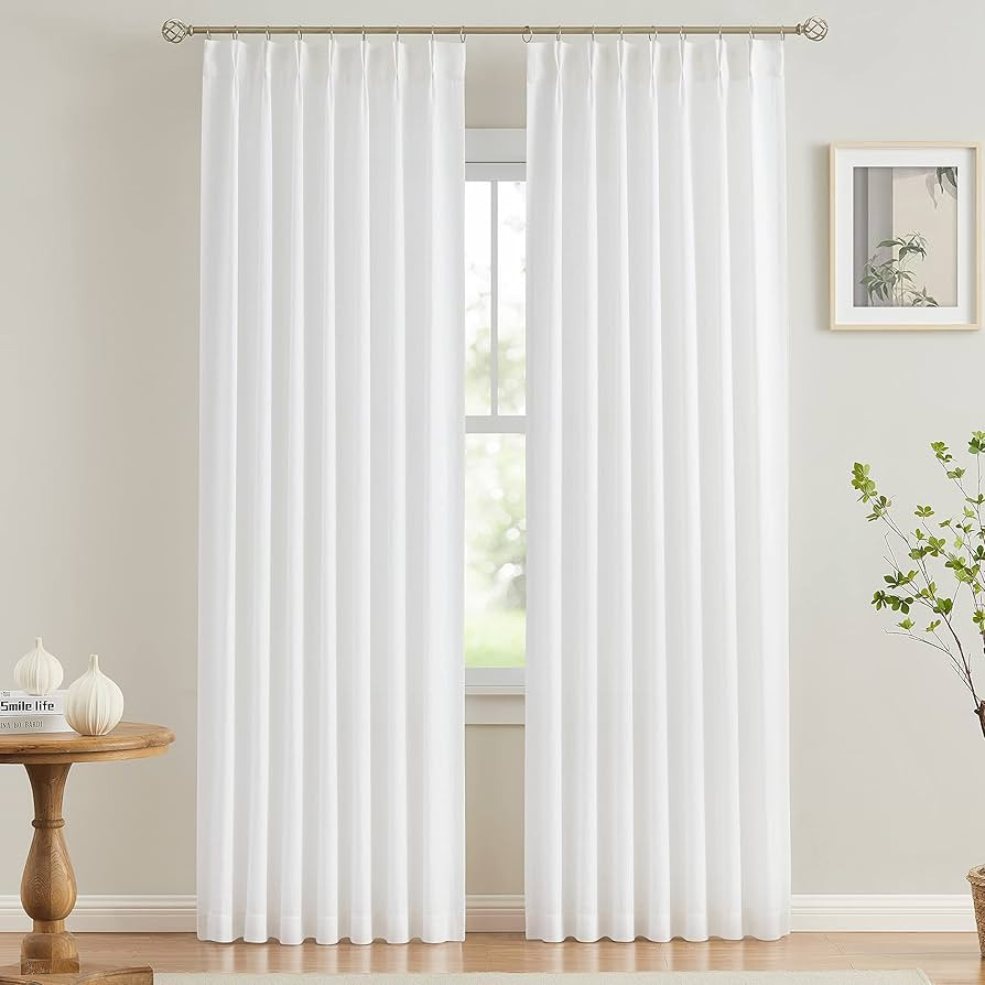 Vision Home White Pinch Pleated Semi Sheer Curtains Textured Light Filtering Window Curtains 84 i... | Amazon (US)