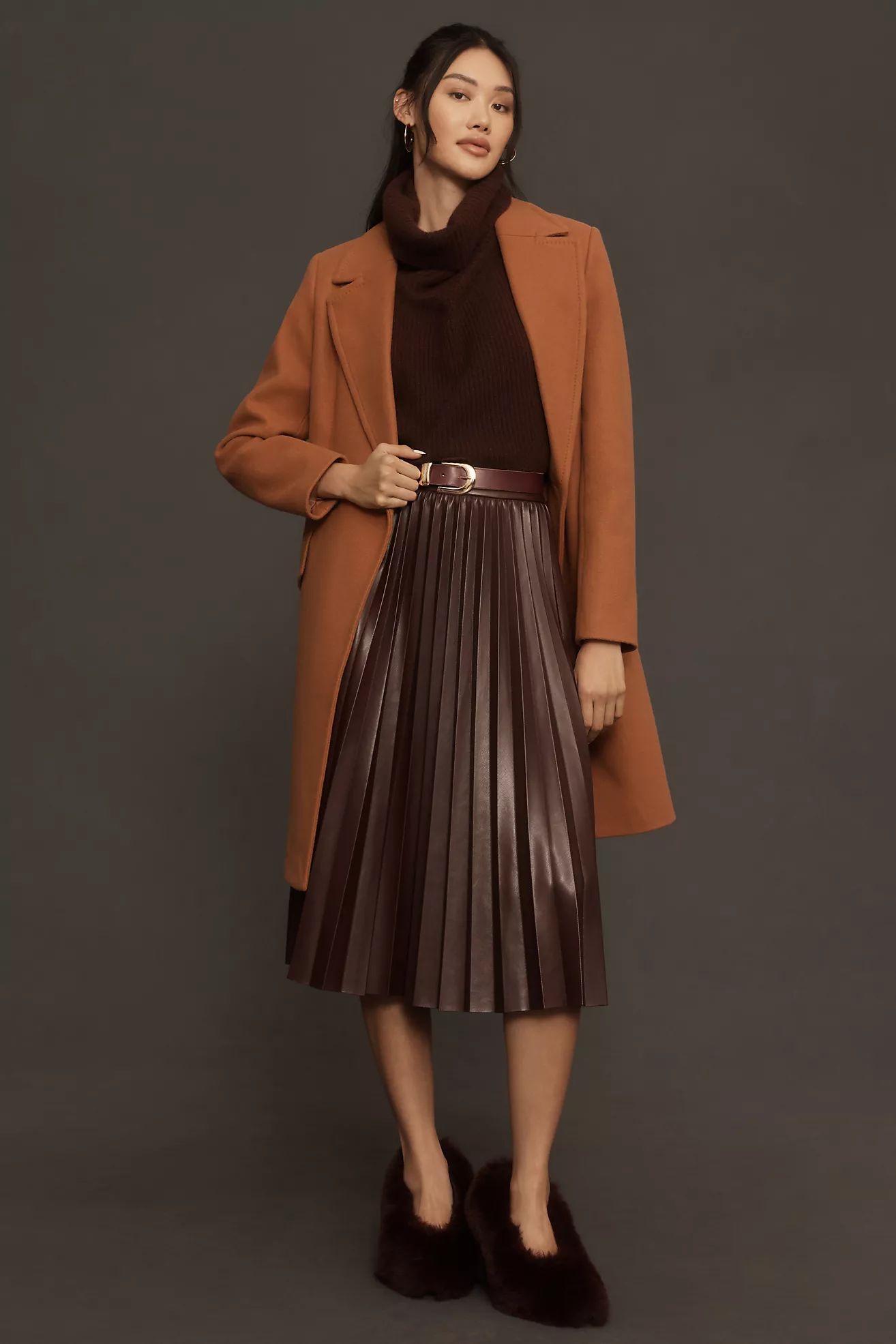 Scotch & Soda Faux Leather Pleated Midi Skirt | Anthropologie (US)