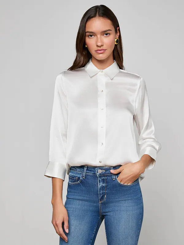 Dani Silk Blouse in Ivory | L'AGENCE | L'Agence
