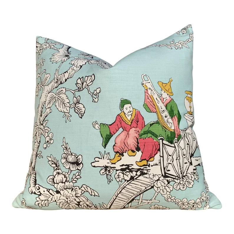 Schumacher Chinoiserie Moderne Pillow in Aqua Blue . High End Pillow, Designer Pillow Cover, | Etsy (US)