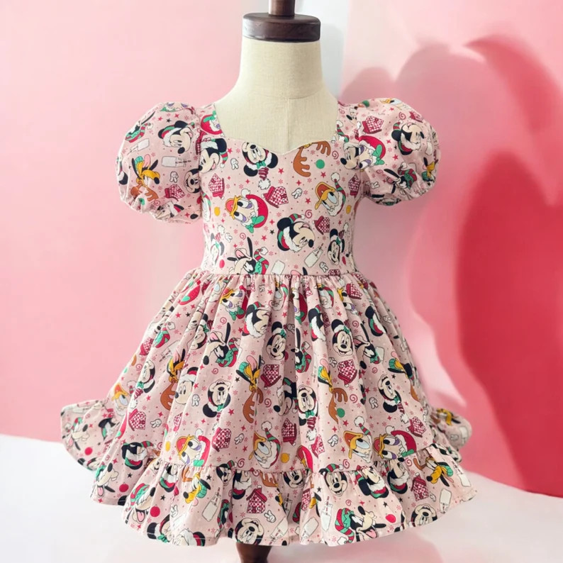 Disney Christmas Dress, Christmas Girls Dress With Disney-inspired Print Festive Holiday Outfit -... | Etsy (US)