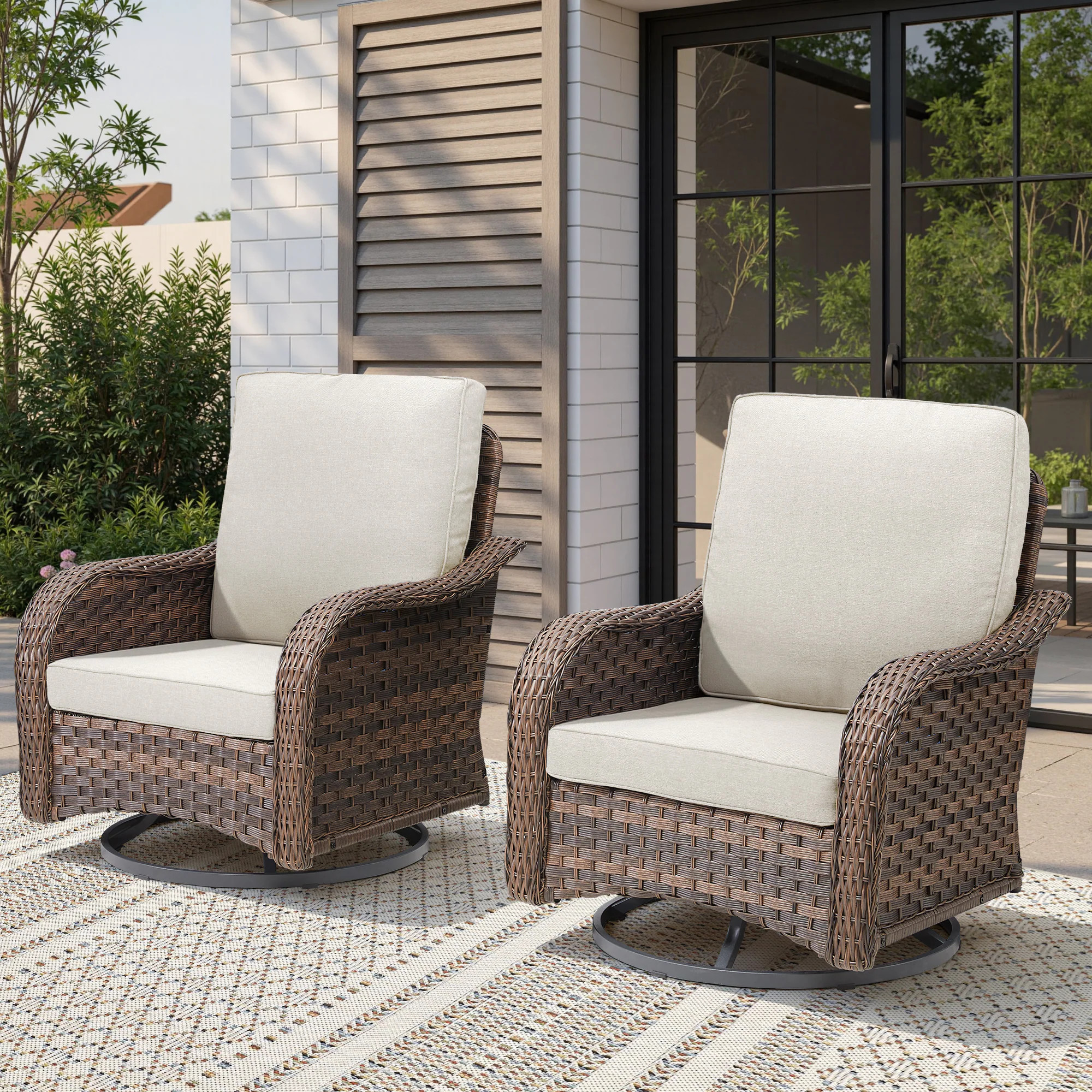 Blisstyle Patio Wicker Rocking Swivel Glider Rocker Cushioned Chairs Set of 2 for Porch Balcony Backyard Beige Outdoor Patio Chairs Polyester | PC205 | Lowe's