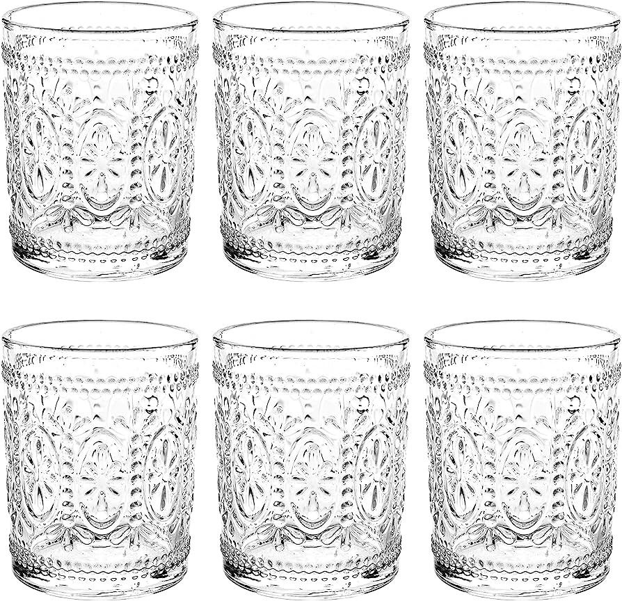 Bekith 6 Pack Drinking Glasses, 9.5 oz Romantic Water Glasses Tumblers, Heavy Duty Vintage Glassw... | Amazon (US)