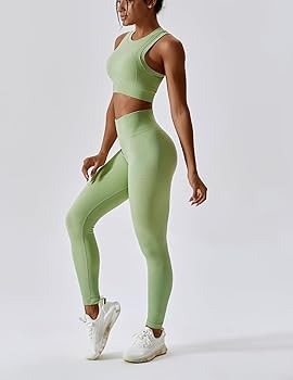 ABOCIW Womens Seamless Workout Sets Racerback Sports Bra Crop Tank Top High Waist Leggings 2 Piec... | Amazon (US)