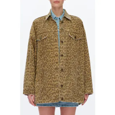 Bayeas Relaxed Fit Leopard Print Denim Shirt Jacket at Nordstrom, Size X-Small | Nordstrom