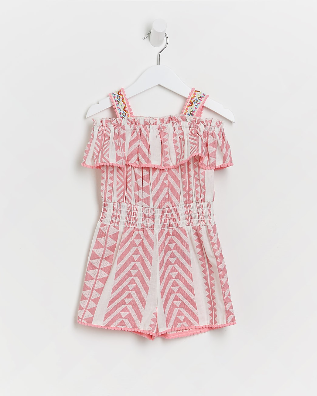 Mini girls pink bardot aztec print playsuit | River Island (UK & IE)