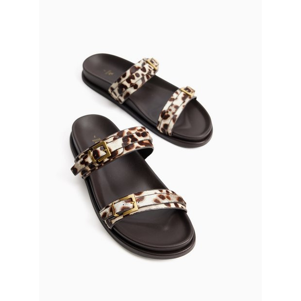 Two Strap Animal Print Leather Sandals 8 | Tu Clothing