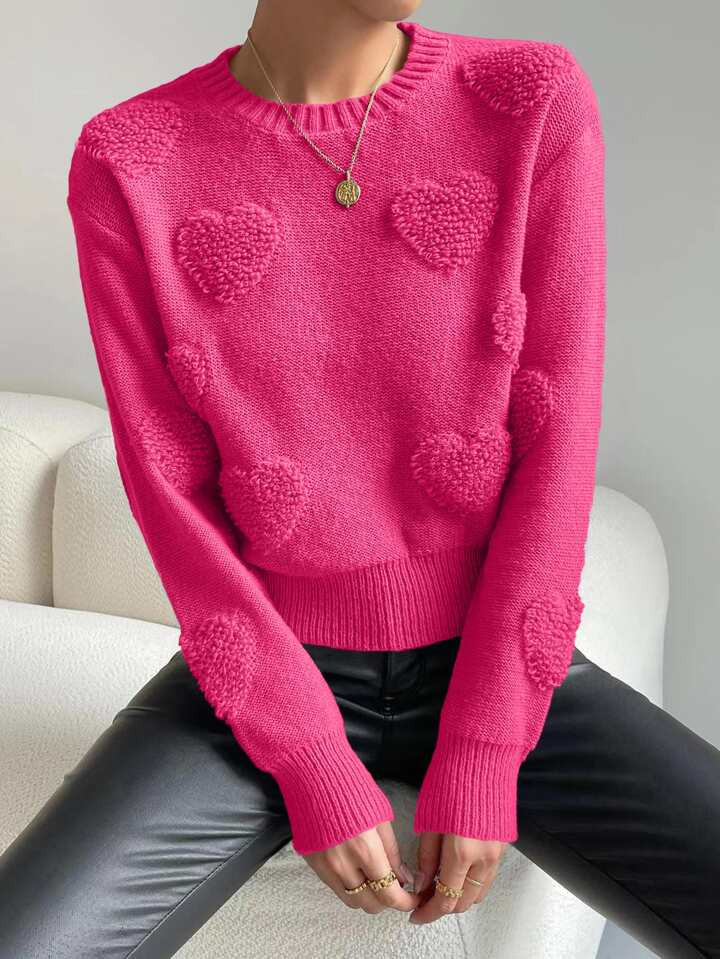 Heart Knit Drop Shoulder Sweater | SHEIN