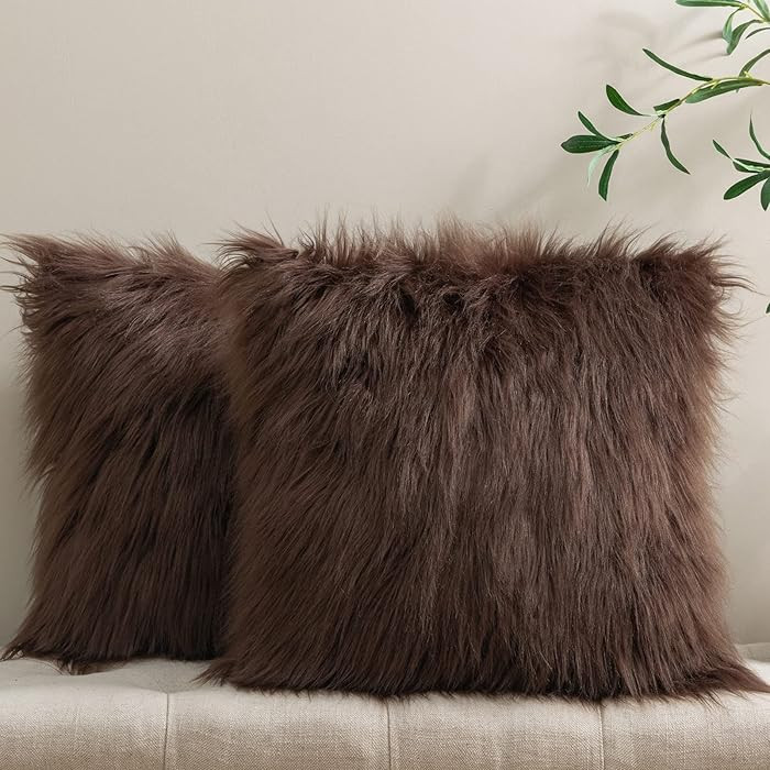 Phantoscope Pack of 2 Faux Fur Solid Throw Decorative Pillow Cover Cushion Covers Luxury Soft Dec... | Amazon (US)