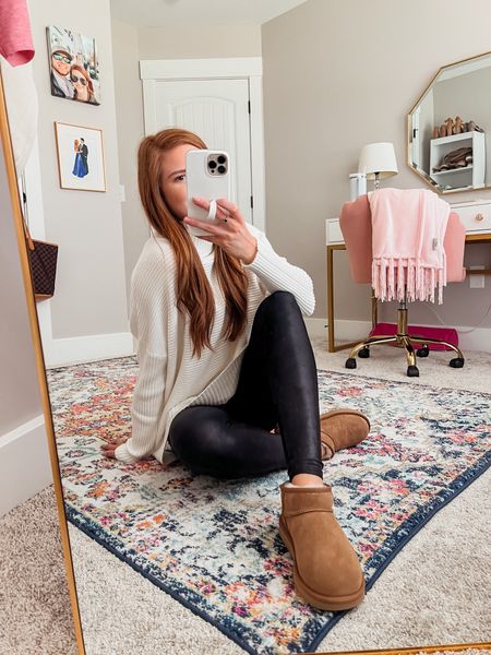 White tunic sweater from amazon with spanx leather leggings and Uggs ultra mini boots 

#LTKSeasonal