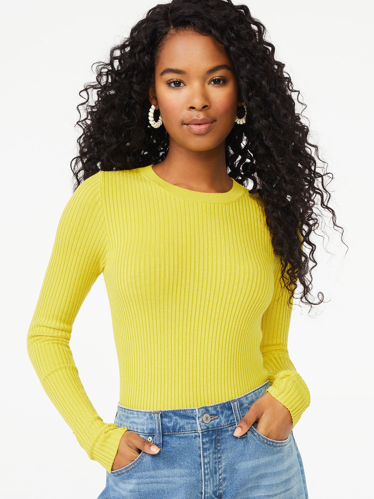 Scoop Women's Long Sleeve Bodysuit Sweater - Walmart.com | Walmart (US)