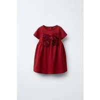 Zara - Roma Knit Dress With Velvet Bow - Kids - Dark Red - Kids | Zara US