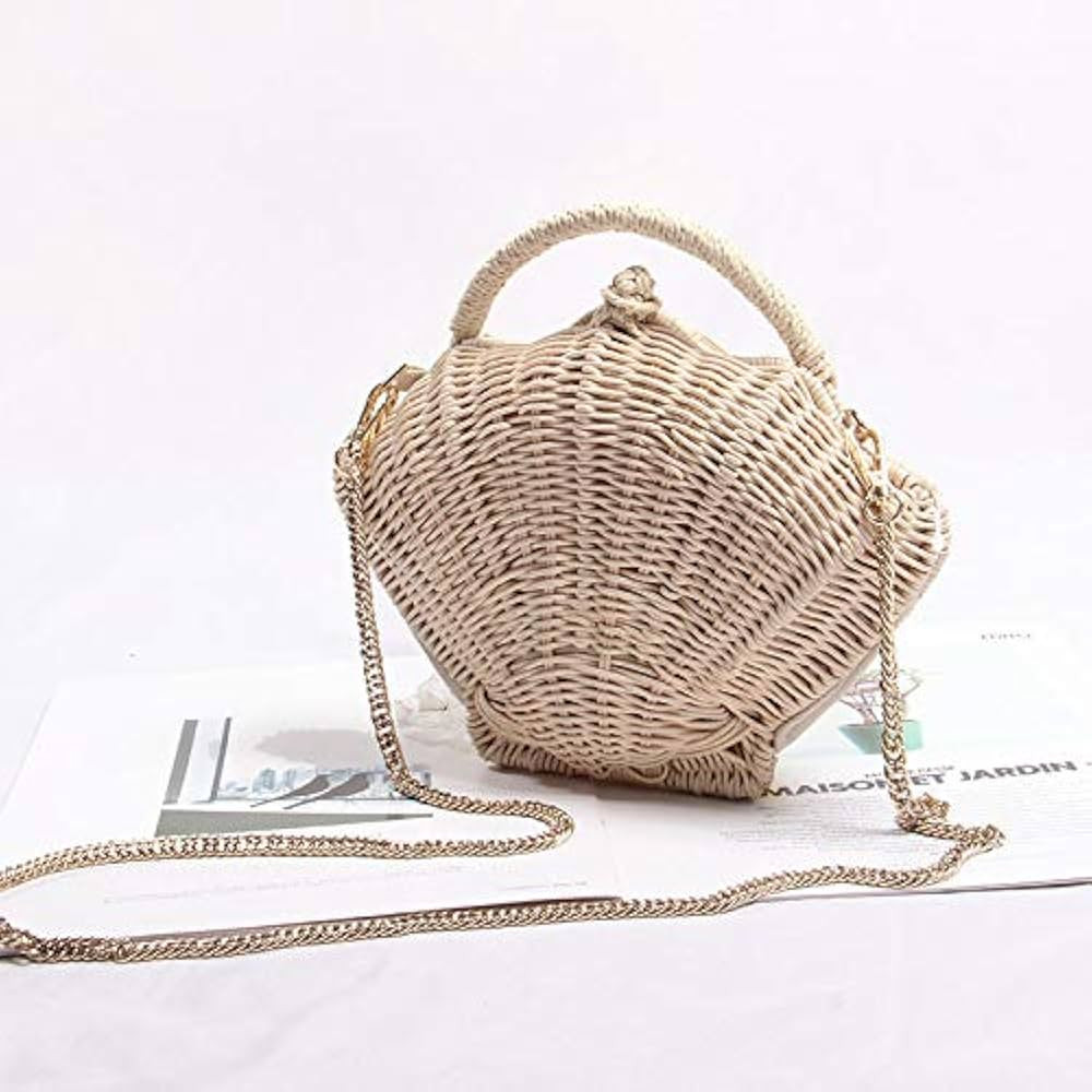 Straw Bag Shell-Shaped Chain Small Messenger Bag Rattan Woven Shoulder Portable Beach Vacation St... | Amazon (CA)